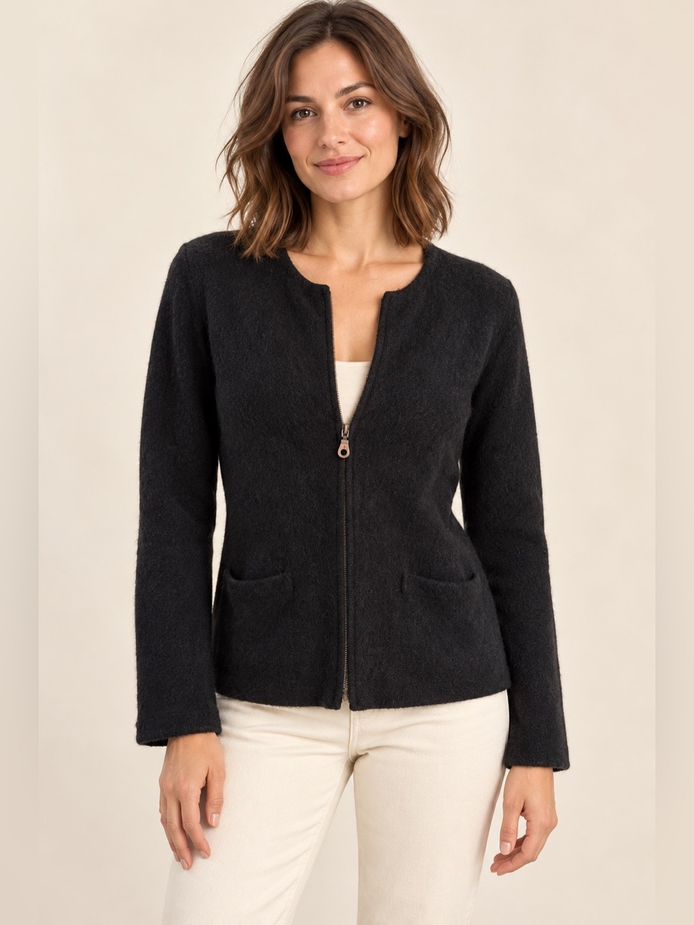 Peruvian Connection 100% Alpaca Black Zip Cardigan Sweater